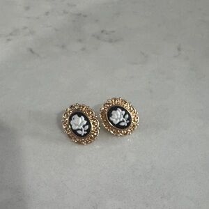 Francesca's Collections Gold and Black Floral Earrings